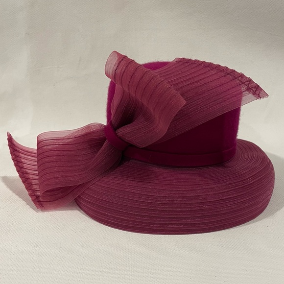 Wool Felt Hat Pink Fuchsia Bow Mysha Bucket Hat - Picture 4 of 16